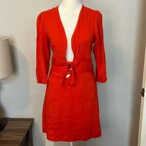 Free People Cotton Blend Plunge Front Mini Dress Red Size Small